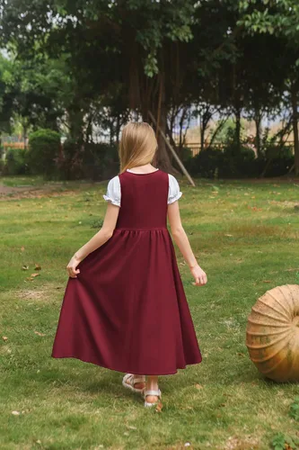 Miniatura 5 de Scarlet Darkness Vestido renacentista para niñas, disfraz de princesa medieval de dos piezas, 7-14 años