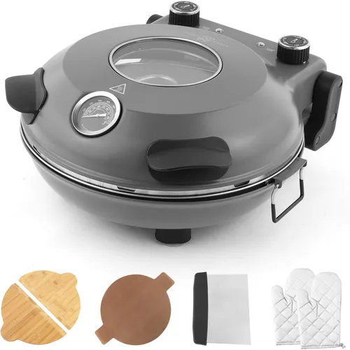 Miniatura 9 de KLAIF Horno eléctrico de pizza de 12 pulgadas para encimera con piedra de cerámica, controles de temperatura ajustables duales, incluye 4 Negro