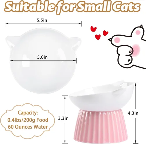 Miniatura 2 de Cuenco elevado de cerámica para gatos, tazón inclinado con elevación, anti-vómito, para gatos de interior, amigable con los bigotes, comedero