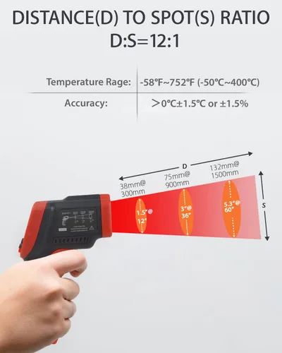 Miniatura 4 de Wintact Pistola de temperatura con termómetro infrarrojo, superficie digital sin contacto, pistola de temperatura de calor láser para cocina