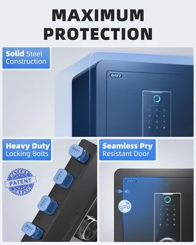 Miniatura 4 de Caja de seguridad biométrica de huellas digitales DAYI, cajas de seguridad para el hogar de 2.0 pies cúbicos con bolsa ignífuga, caja de seguridad