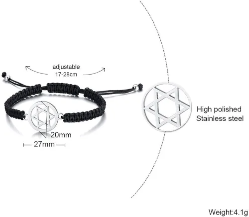 Miniatura 2 de MEALGUET 1-5 pulseras de acero inoxidable con dije de estrella de David trenzadas, joyería judía, regalo religioso para hombres y mujeres, Metal