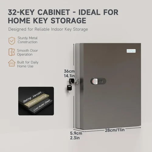 Miniatura 2 de Caja de 32 llaves con cerradura para llaves – Armario de llaves montado en la pared con doble cerradura (combinación de llave y 3 dígitos), estantes