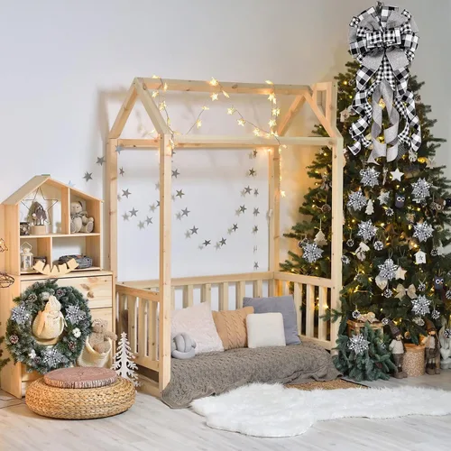 Miniatura 6 de Syhood Decoración de árbol de Navidad de búfalo blanco y negro de 34 pulgadas, decoración de lazo grande para decoración de Navidad y flores
