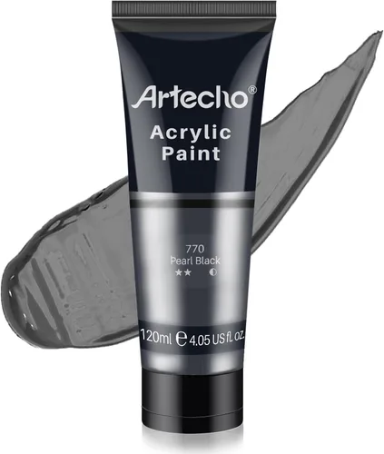 Artecho Pintura acrílica negra, tubos negro perla (4.05 onzas), pinturas para manualidades para lienzo, rocas, piedras, madera, tela, suministros de