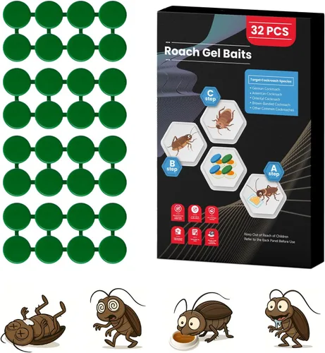 Paquete de 32 estaciones de cebo de gel para cucarachas en interiores, potente mata cucarachas en interiores para infestación de cucarachas, cebo de