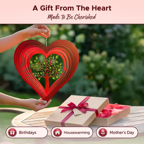 Miniatura 7 de Molinillos de viento de corazón para exteriores, regalos de cumpleaños para mujeres, mamá, abuela, esposa, 12 pulgadas, de acero inoxidable 3D