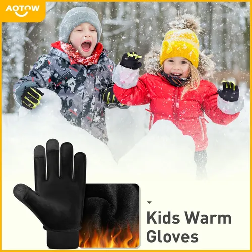 Miniatura 5 de Guantes deportivos cálidos de invierno para niños, clima frío, resistente al agua, para niños de 4 a 12 años, color negro