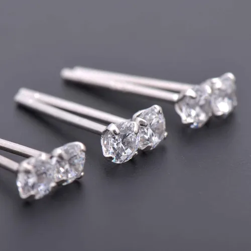 Miniatura 5 de Pendientes de tuerca de 3 mm con circonita cúbica pequeña y diamantes de plata de ley para perforación