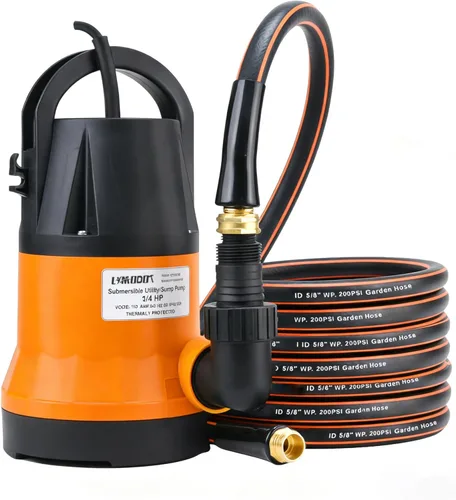 Bomba de agua sumergible con kit de manguera de jardín de 25 pies, bomba de sumidero, bomba de utilidad con cable de alimentación de 25 pies, bomba