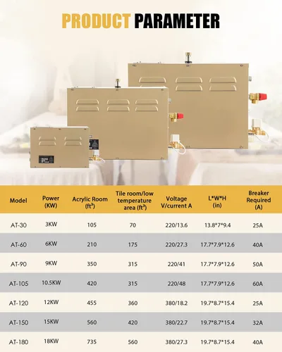 Miniatura 7 de CGOLDENWALL Sistema de ducha autodrenante comercial del sistema de ducha del generador de vapor de 5KW SPA 30 min a 12 horas con control táctil