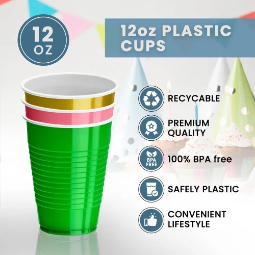 Miniatura 3 de DecorRack - Vasos desechables y reutilizables de 12 onzas para fiestas de cumpleaños, despedidas de soltera, campamentos, eventos en interiores y al