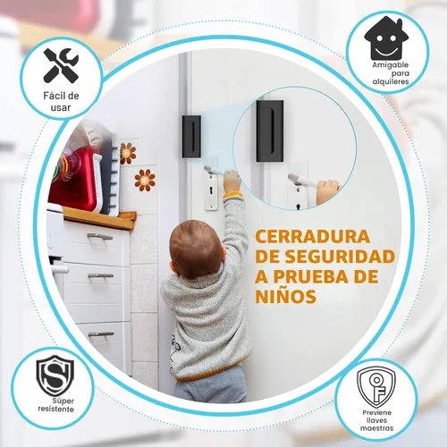 Miniatura 5 de Cerrojo de puerta de seguridad para el hogar - Cerraduras de alta seguridad a prueba de niños con tope de 3 pulgadas, soportan 800 libras para Negro