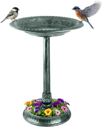 Miniatura 7 de Pure Garden 50-LG1072 Baño para Pájaros Antiguo - Bebedero para Pájaros de Resina Resistente a la Intemperie con Diseño de Volutas Vintage, 3 Verde