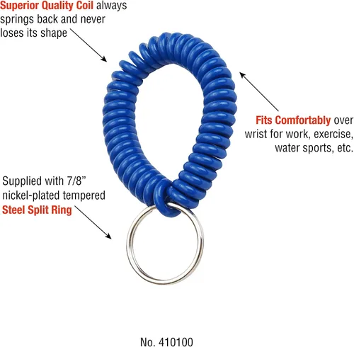 Miniatura 24 de Lucky Line - Resorte de muñeca en espiral de 2 pulgadas de diámetro con llavero de acero, multicolor, pulsera flexible para muñeca, se estira hasta