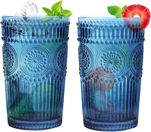 Miniatura 15 de Loivttvv Juego de 6 vasos de bebida vintage, vasos de Highball de 12 oz / 354.83 ml en ámbar, vasos de cristal acanalados con relieve para cóctel
