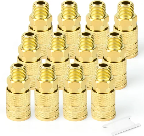 Miniatura 8 de GASHER 12PCS 1/2"MNPT Brass Industrial Coupler,1/4 Flow Quick Connect Air Coupler