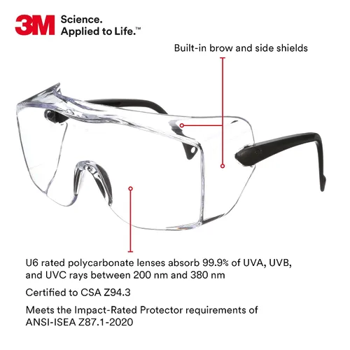 Miniatura 3 de 3M Gafas de seguridad, OX, se adaptan a los anteojos graduados (OTG), paquete de 20, ANSI Z87, lente transparente antivaho y marco negro