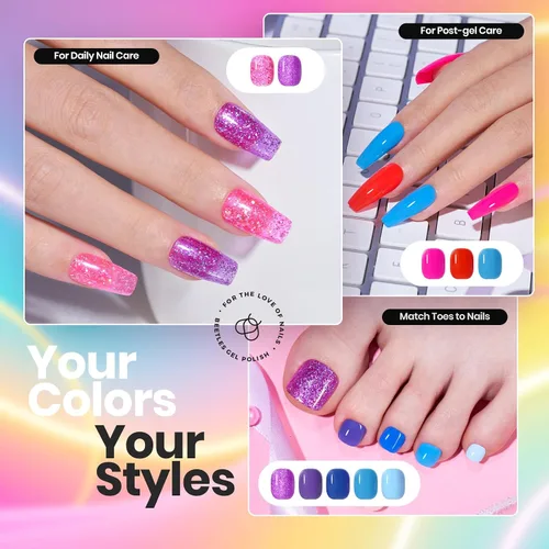 Miniatura 4 de Beetles - Juego de esmaltes de uñas de neón de secado rápido, juego de esmaltes de uñas arcoíris con purpurina, 12 colores, secado al aire regular