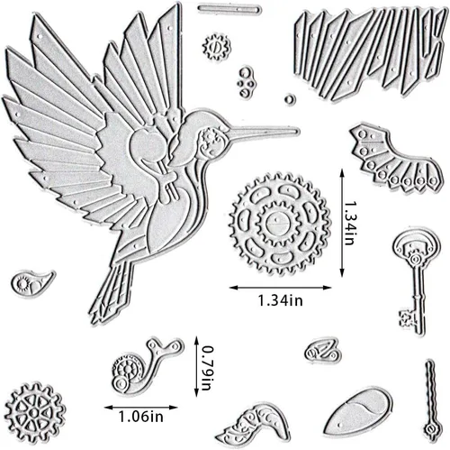 Miniatura 2 de Estivaux Robot Gear Birds troquelados para hacer tarjetas, juegos de troqueles mecánicos de corte de pájaros, equipo floral, plantillas de reloj