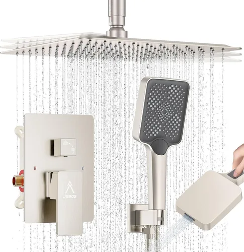 Miniatura 15 de Sistema de Ducha Moderno de Lluvia de Latón Juego de Grifería con Válvula y Desviador Mezclador de Ducha con Ducha de Mano de Alta Presión Regadera