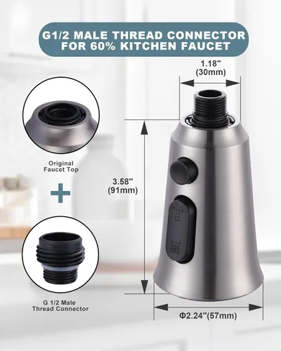 Miniatura 5 de WOWOW Cabezal de repuesto para grifo de cocina, cabezal rociador de grifo extraíble de 3 funciones con 9 adaptadores, boquilla rociadora de cocina