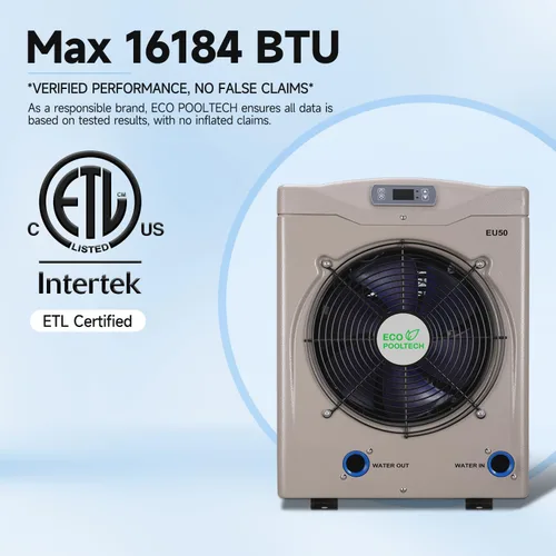 Miniatura 5 de ECOPOOLTECH Calentador eléctrico de piscina con bomba de calor para piscinas sobre el suelo de hasta 5000 galones, máximo 16184BTU/h, 5.62 COP, se