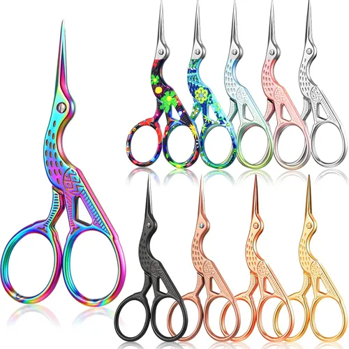 Honoson 10 tijeras de bordado, tijeras de cigüeña arco iris, tijeras de grúa, tijeras de acero inoxidable, pequeñas tijeras de manualidades, multi