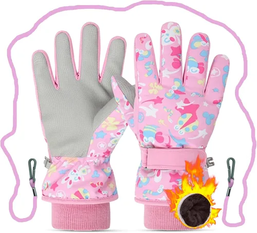 Caudblor Guantes de esquí para niños, guantes de invierno impermeables para niños y niñas, guantes de invierno aislados para jóvenes de 7 a 12 años,
