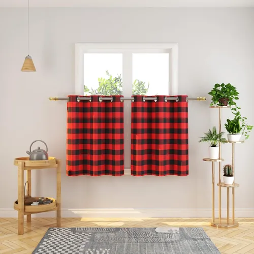 Miniatura 107 de Cortinas de 24 pulgadas de largo con diseño Buffalo Check Gingham Plaid para ventanas de cocina y baño, tratamiento para ventanas con 2 paneles