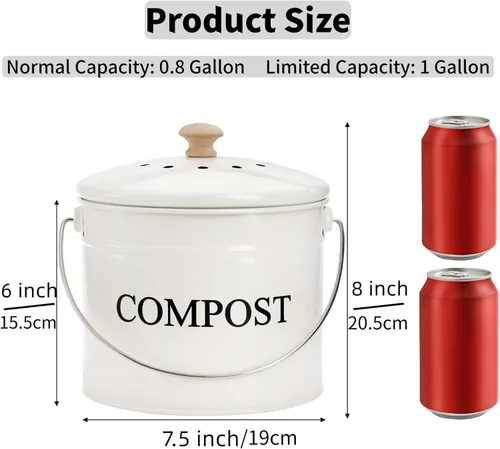 Miniatura 2 de AVLA Contenedor de compostaje para encimera de cocina, cubo de compostador de 1 galón, cubo de compostaje de residuos de alimentos, contenedor