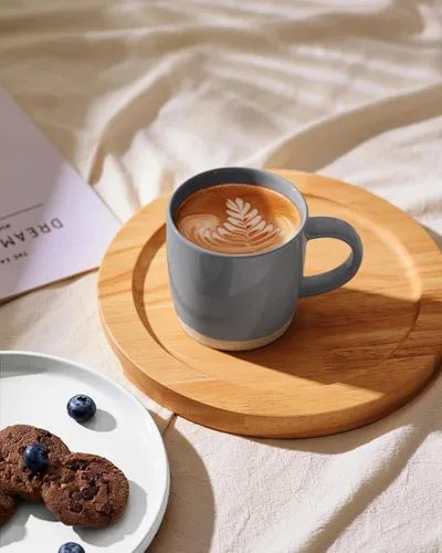 Miniatura 2 de famiware Tazas de café para 4, juego de tazas de 13 onzas, taza de beber con asa para café, té, cacao, leche, serisa Milkyway Serise, gris oscuro