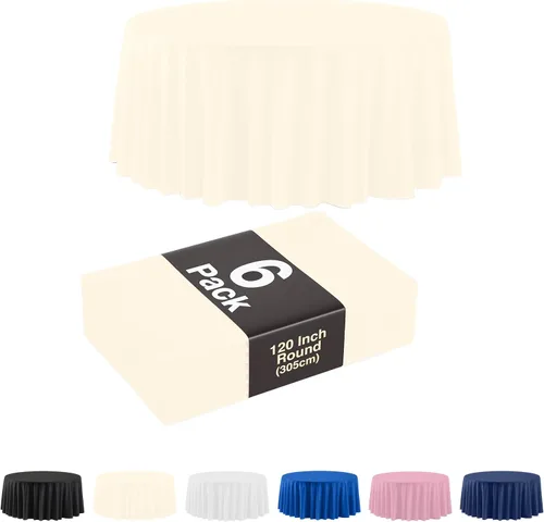 Miniatura 16 de Party Solids Paquete de 6, manteles de plástico color negro, mantel redondo desechable de 120 pulgadas para fiestas, mantel redondo, manteles
