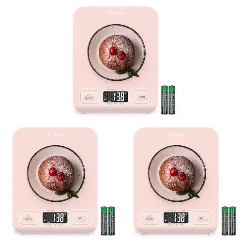 Etekcity Food Kitchen Scale, Digital Grams and Ounces for Weight Loss, Baking, Cooking, Keto and Meal Prep, LCD Display, Medium, Pink (Pack of 3)