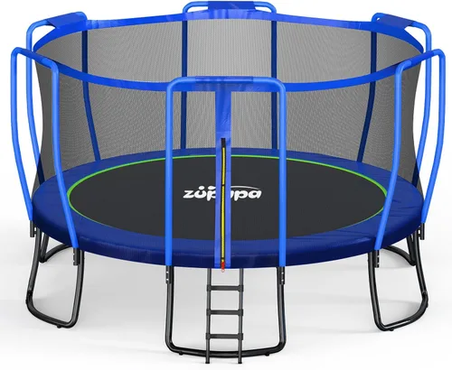 Zupapa 1800LBS Capacity No-Gap Design 16 15 14 12 10FT Trampoline with Safety Enclosure Net and Non-Slip Ladder 10-Year Quality Assurance Perfect