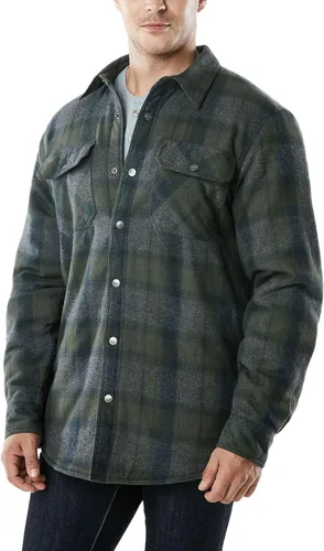 Miniatura 3 de CQR - Chaqueta de franela con forro aborregado para hombre, manga larga, de tela escocesa suave y resistente, con botones