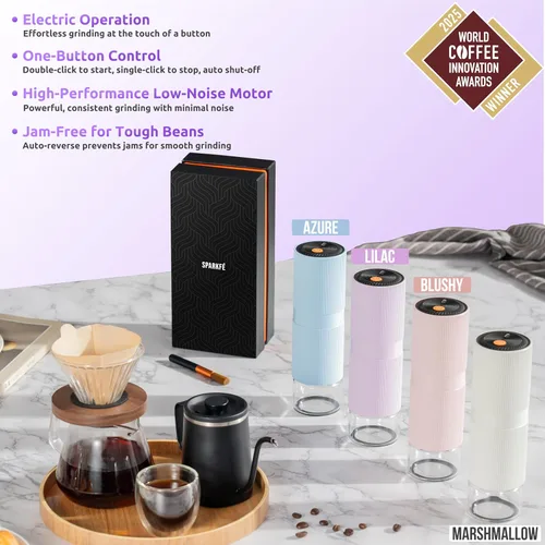 Miniatura 3 de Molinillo de café eléctrico portátil, molinillo de mano recargable con rebabas cónicas de acero inoxidable, ajustes de molienda ajustables