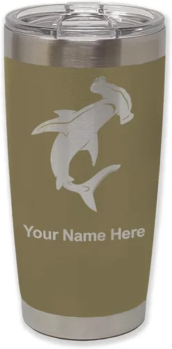 Miniatura 36 de LaserGram Vaso aislado al vacío de 20 onzas, tiburón martillo, grabado personalizado incluido (negro)