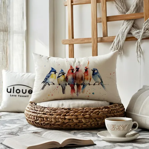 Miniatura 3 de ULOVE LOVE YOURSELF Fundas de almohada decorativas con diseño de pájaros en acuarela, bonitos pájaros, funda de cojín para descansar en alambre