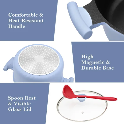 Miniatura 7 de Olla de vapor de 7 cuartos de galón para cocinar, olla grande con tapa, olla antiadherente con cesta de vapor de verduras y albóndigas, utensilios
