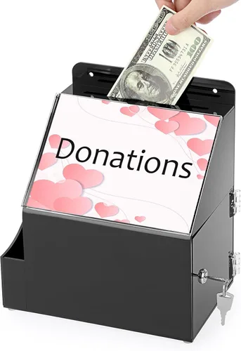 Miniatura 2 de BTSKY Caja de sugerencias de acrílico con candado, caja de donación acrílica montada en la pared con ranura para letreros de 5 x 7 pulgadas, urnas