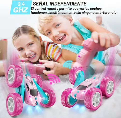Miniatura 3 de QUNREDA Coches RC, Coche de Control Remoto Rosa para Niñas, 2.4 GHZ Coche de Acrobacias RC de Doble Cara Giratorio 360° Control Remoto Crawler