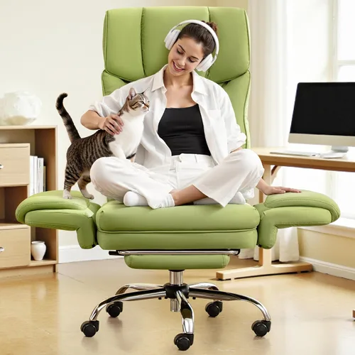 Miniatura 10 de FelixKing Silla de oficina grande y alta, silla ejecutiva de cuero ancho de 400 libras, reposabrazos reversible para mascotas con piernas cruzadas