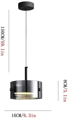Miniatura 5 de Modern 2 Pack Cylindrical Pendant Light Fixtures, Nordic 6.3in Smoke Gray Glass Shade Ceiling Hanging Lighting, Dimmable and Adjustable Height