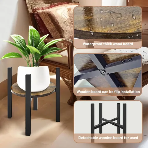 Miniatura 4 de Soporte ajustable para plantas de interior moderno de mediados de siglo, se adapta a macetas de 8 a 13 pulgadas, taburete de madera estable