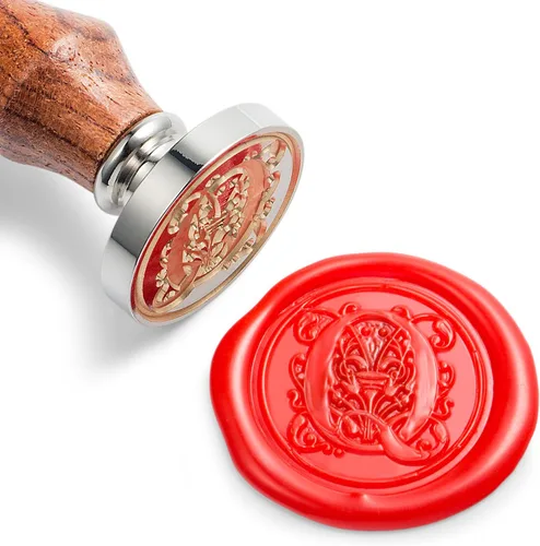 Miniatura 6 de Sello de cera Mceal, sello grande 1 1/5"(30mm) de diámetro, cabeza de latón plateado con mango de madera, serie de letras A a Z de estilo regio