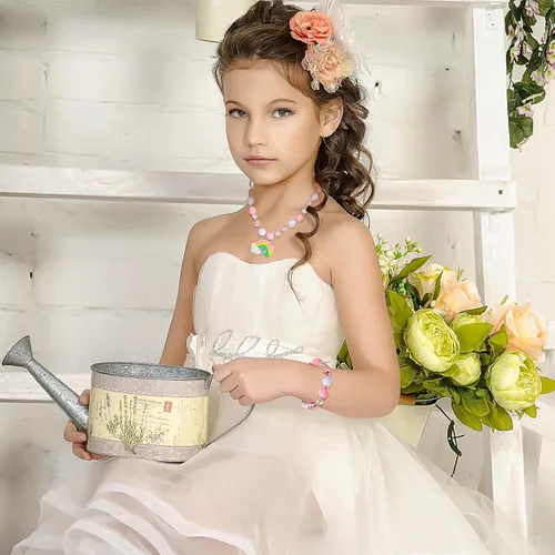 Miniatura 31 de Sumind 6 juegos de joyas para niñas pequeñas, collar de cuentas y pulsera para disfraz, joyas, regalos de princesa para fiestas (estilo mágico)