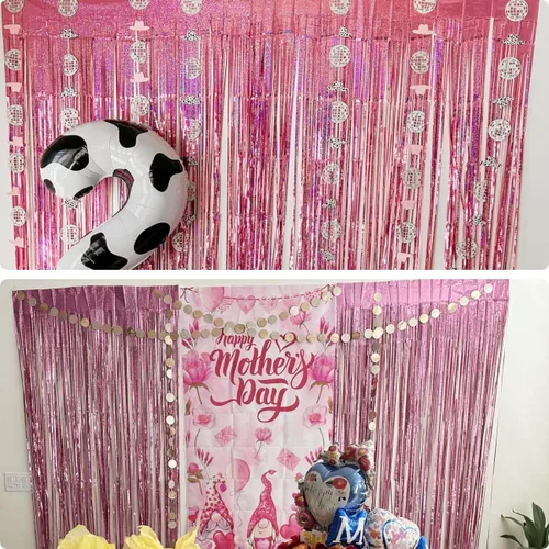Miniatura 3 de Paquete de 2 telón de fondo metálico con flecos de papel de aluminio de 3.2 x 8.3 pies, cortina de ventana de puerta de oropel metálico, accesorios