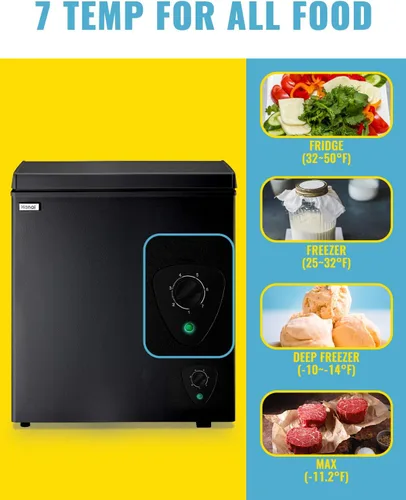 Miniatura 7 de Congelador de pecho de 5.0 pies cúbicos, pequeños congeladores negros profundos, WANAI Mini máquina compacta para el hogar, 7 termostatos cesta