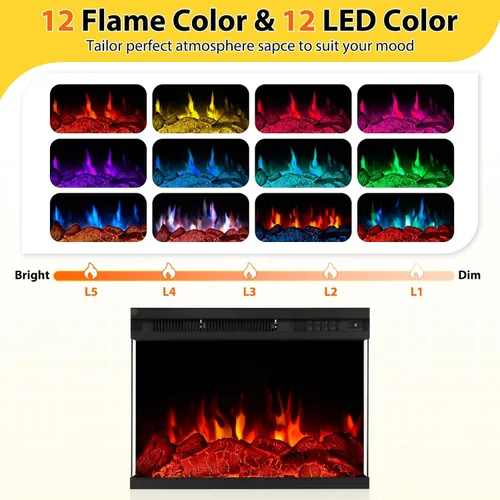 Miniatura 4 de Soporte de TV con chimenea de 59 pulgadas, mesa de consola central de entretenimiento de vidrio de 3 caras para televisores de hasta 65 pulgadas